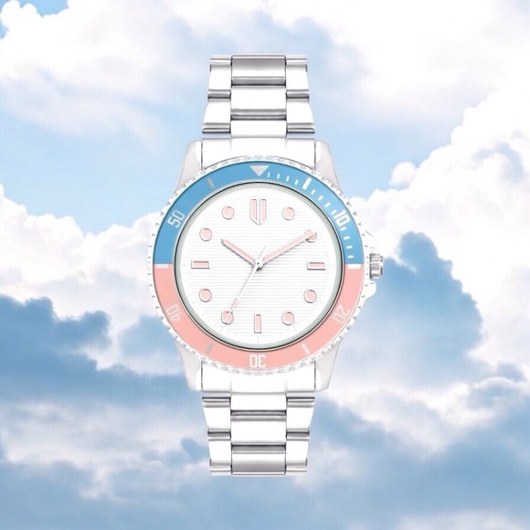 Time And Tru Women’s Silver Tone White, Pink, & Blue Bezel Bracelet Watch - Picture 1 of 7